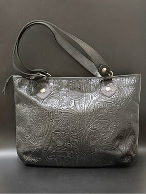 HARLEY-DAVIDSON Black Floral Embossed Leather Shoulder Tote Bag